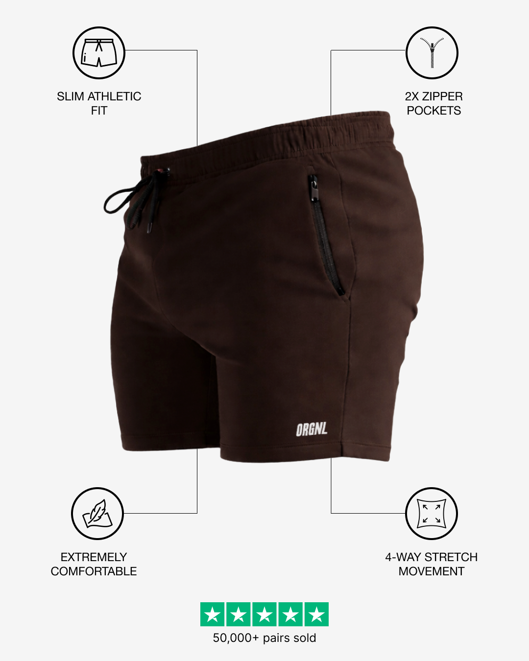 5" Base Shorts - Dark Brown